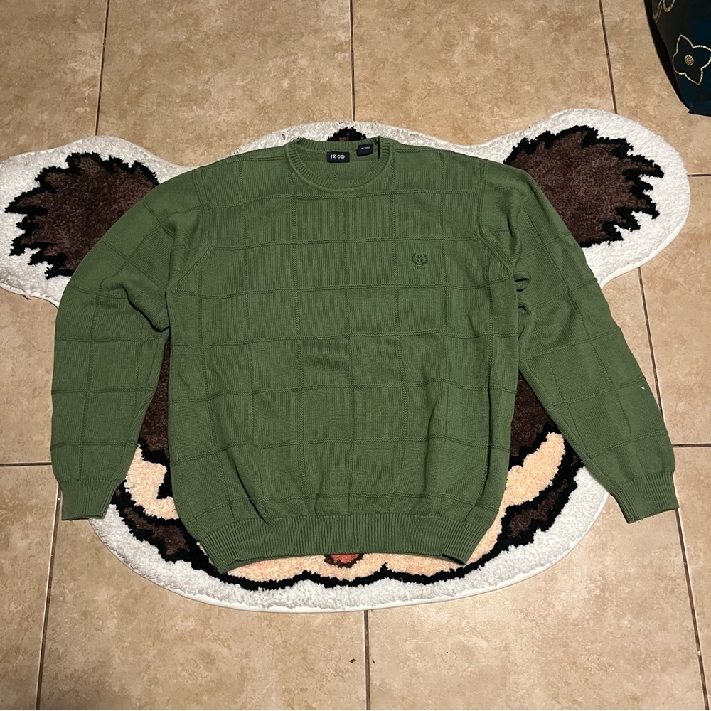 Green Izod Windowpane Crewneck Sweater